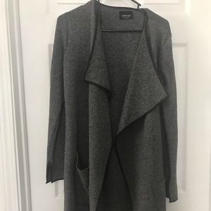 Zara Knit Thick Draped Flowing Faux Leather Trim Open Sweater Coat Size S